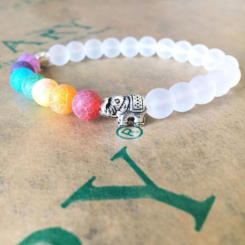 7 Chakra & White Quartz Elephant Charm Vitality Bracelet