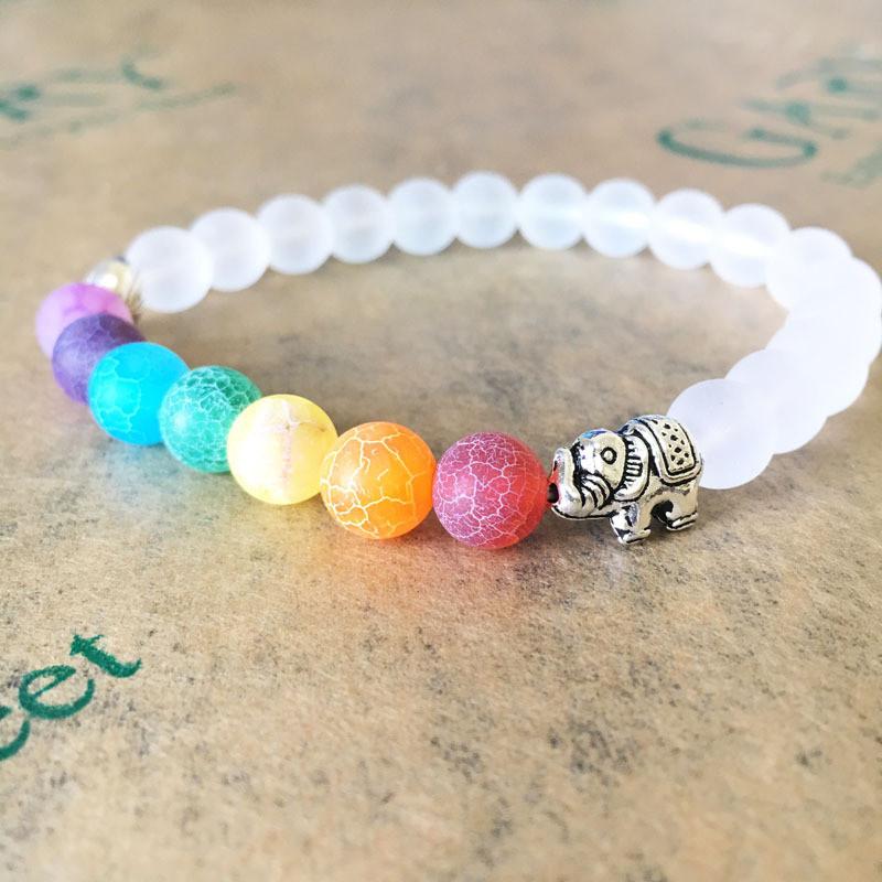 7 Chakra & White Quartz Elephant Charm Vitality Bracelet