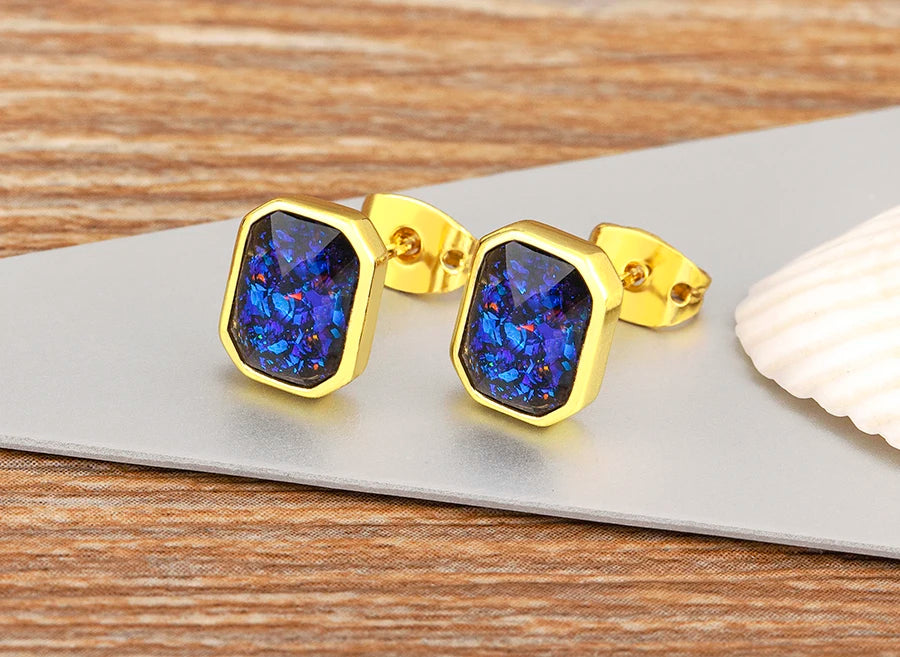 Gold Old Ocean Opal Earrings