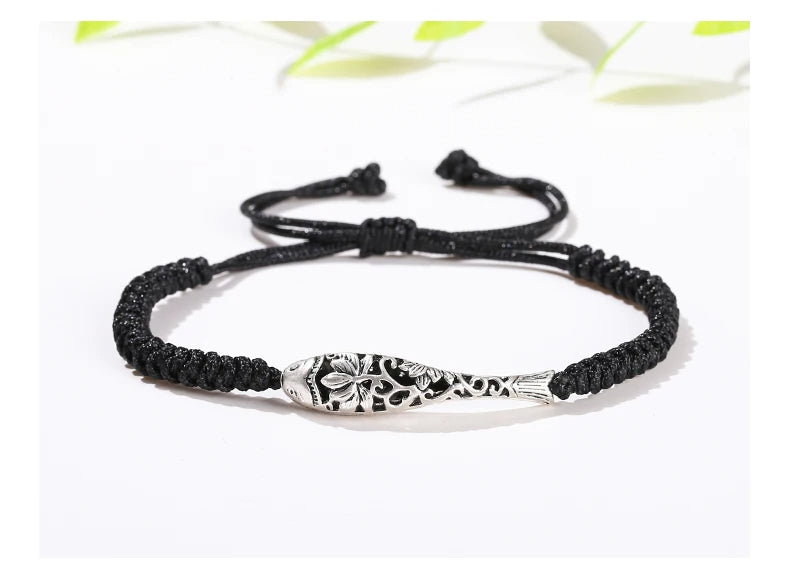 925 Sterling Silver Fish Lucky Rope Bracelet YourSoulPlace