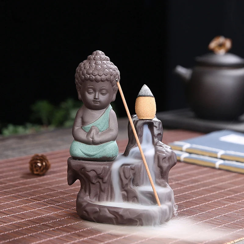 Praying little Buddha Back flow Incense Burner