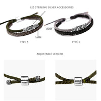 Thumbnail for Tibetan Men's Hand Tied Rope 2/pc PEACE Bracelet with Sterling Silver Ethnic Accents