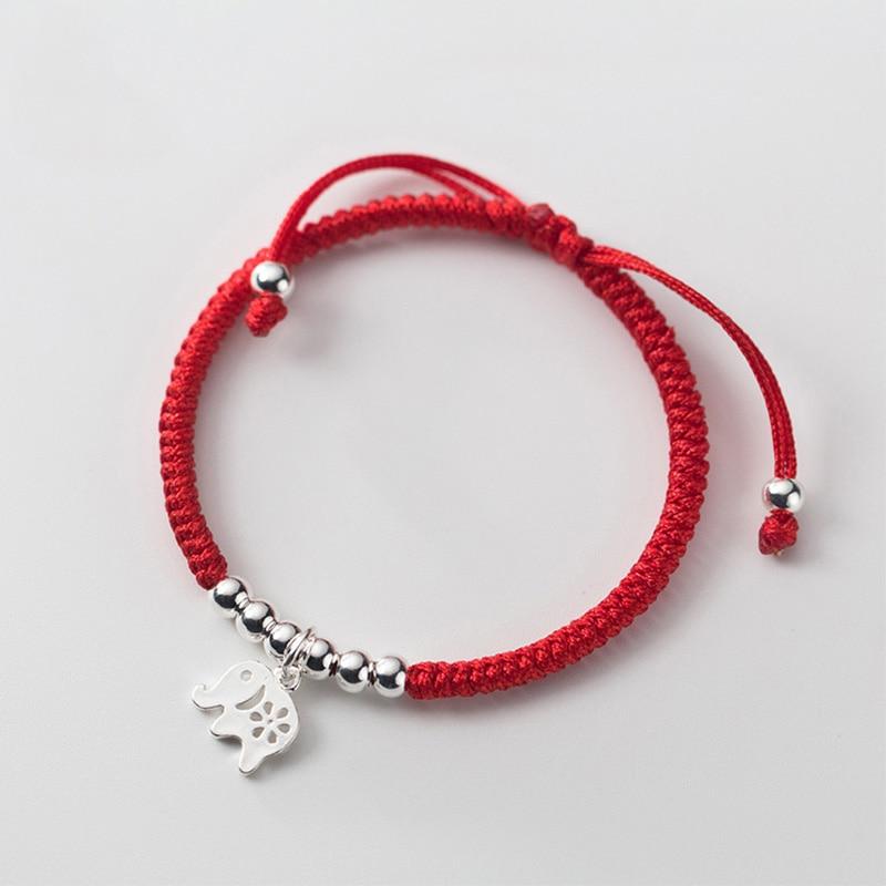 Sterling Silver Lucky Elephant STRENGTH & LOYALTY Red Rope Bracelet