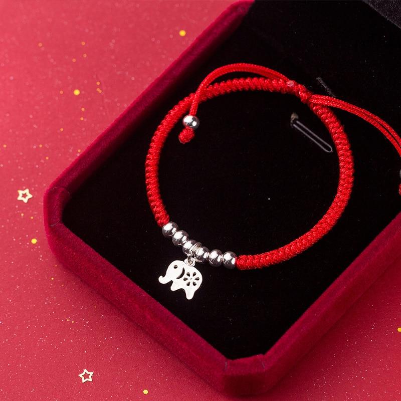 Sterling Silver Lucky Elephant STRENGTH & LOYALTY Red Rope Bracelet