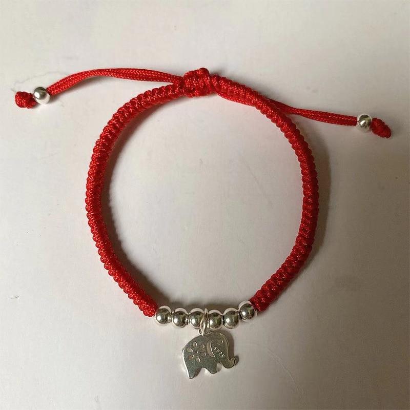 Sterling Silver Lucky Elephant STRENGTH & LOYALTY Red Rope Bracelet