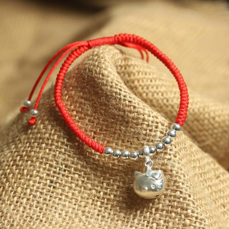 925 Sterling & Lucky Red Rope Cat Lovers Bracelet