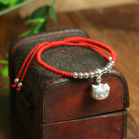 Thumbnail for 925 Sterling & Lucky Red Rope Cat Lovers Bracelet