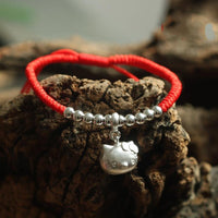 Thumbnail for 925 Sterling & Lucky Red Rope Cat Lovers Bracelet