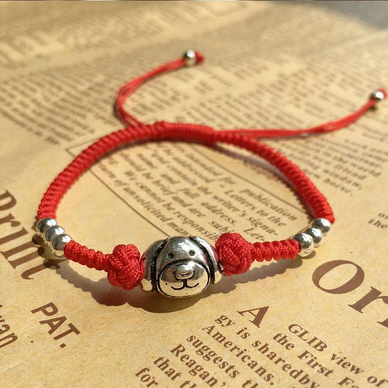 925 Sterling Silver & Red Rope Chinese Zodiac Dog Lucky Bracelet