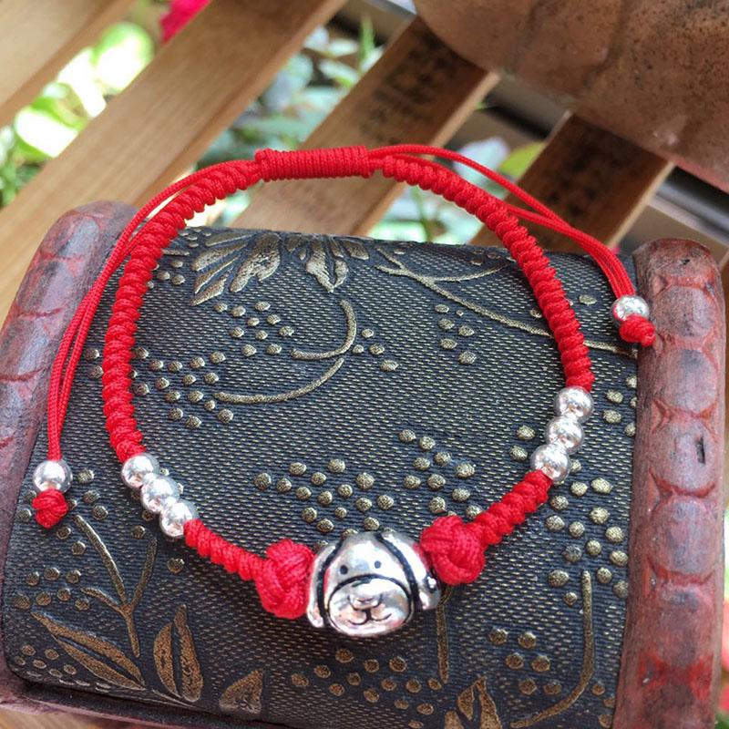 925 Sterling Silver & Red Rope Chinese Zodiac Dog Lucky Bracelet