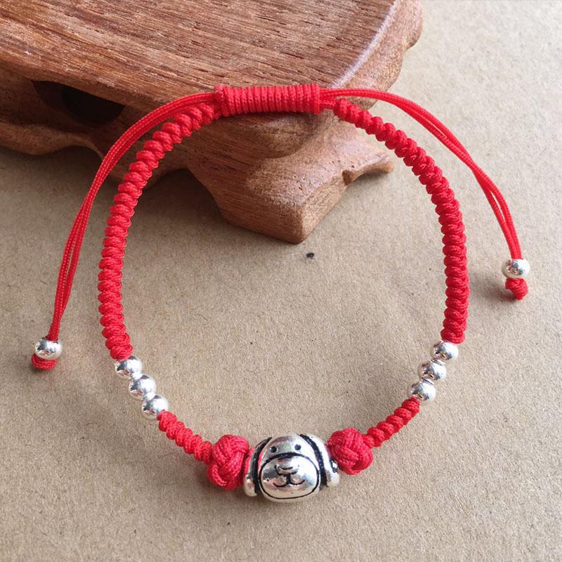 925 Sterling Silver & Red Rope Chinese Zodiac Dog Lucky Bracelet