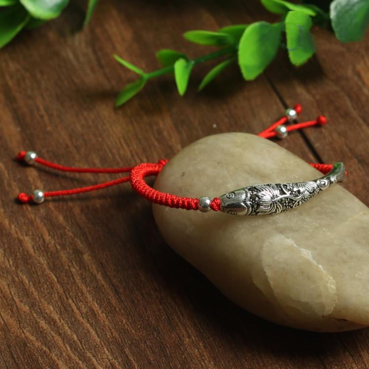 Lucky Red Rope &Sterling Silver KOI Fish LOTUS HAPPINESS Bracelet