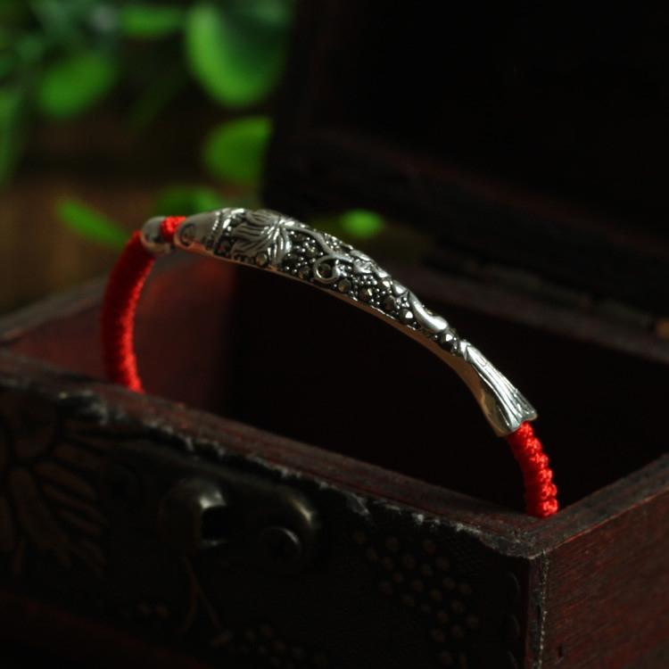 Lucky Red Rope &Sterling Silver KOI Fish LOTUS HAPPINESS Bracelet