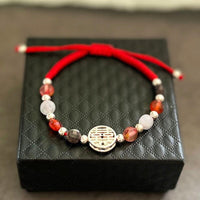 Thumbnail for Red Rope & Silver Double Happiness Bracelet With Natural Stones