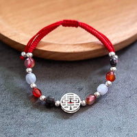 Thumbnail for Red Rope & Silver Double Happiness Bracelet With Natural Stones