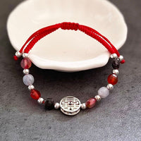 Thumbnail for Red Rope & Silver Double Happiness Bracelet With Natural Stones