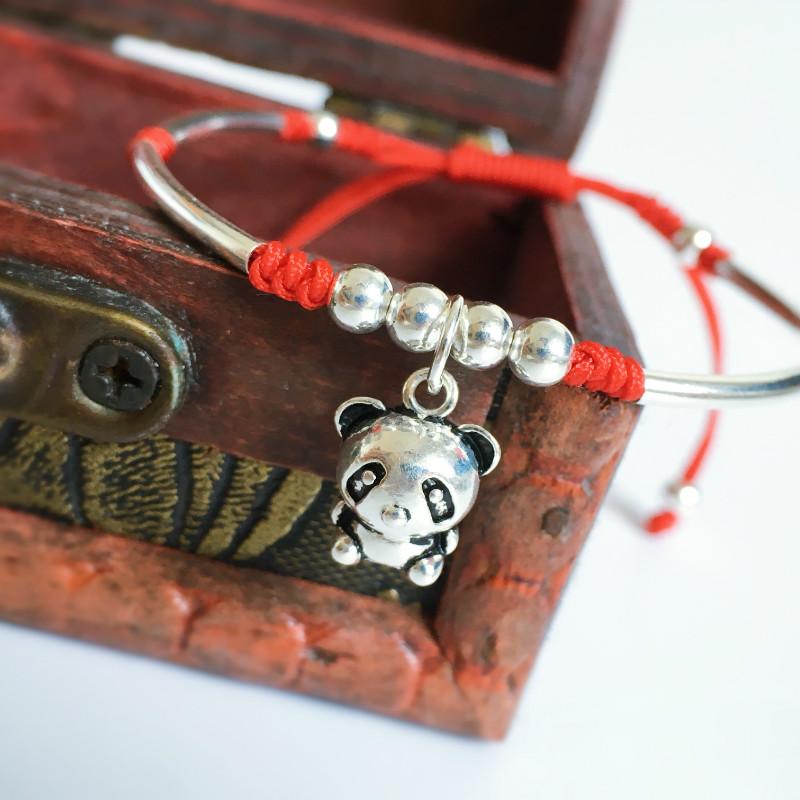 Sterling Silver Panda FRIENDSHIP Red Rope Bracelet