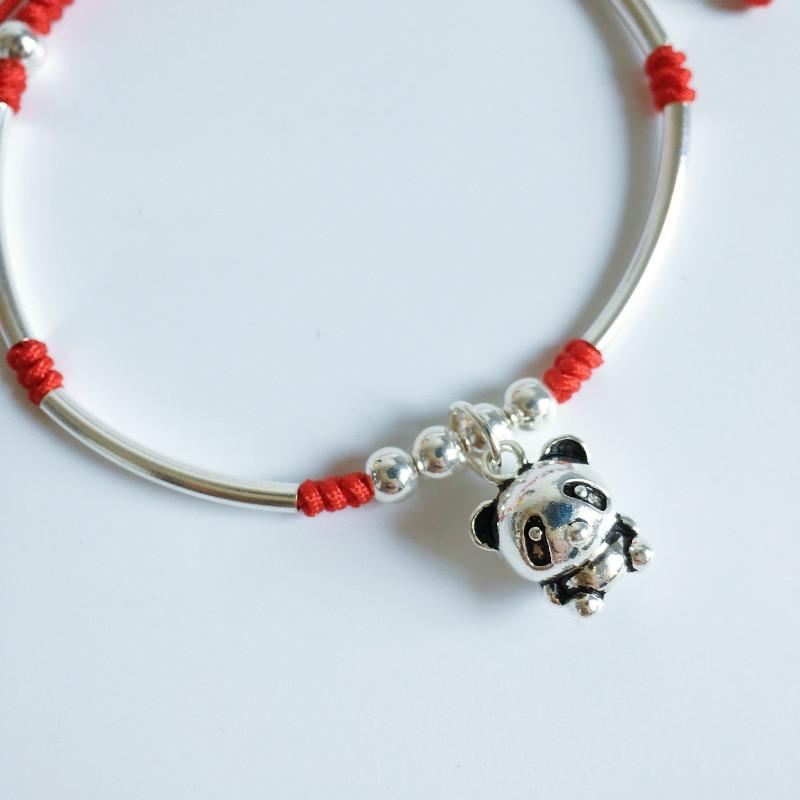 Sterling Silver Panda FRIENDSHIP Red Rope Bracelet