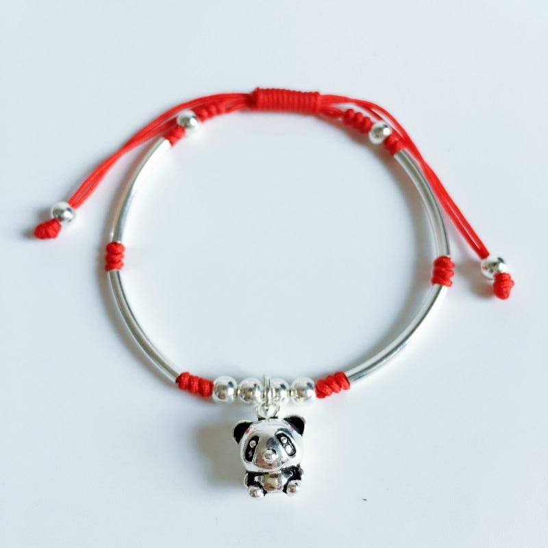 Sterling Silver Panda FRIENDSHIP Red Rope Bracelet