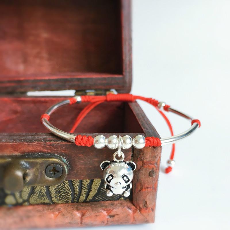 Sterling Silver Panda FRIENDSHIP Red Rope Bracelet