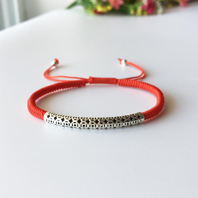 Sterling Silver MEGA COIN Symbol Lucky Red Rope Bracelet