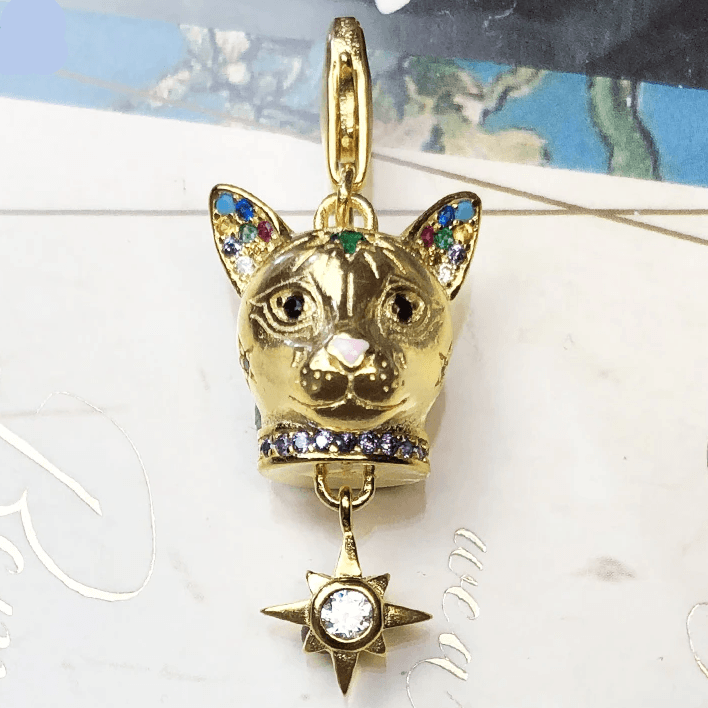 Silver & Zirconia Gold Egyptian Cat Charm