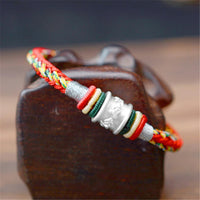 Thumbnail for PURE SILVER Ethnic Tibetan Six  Syllable Mantra Charm & Rope Bracelet