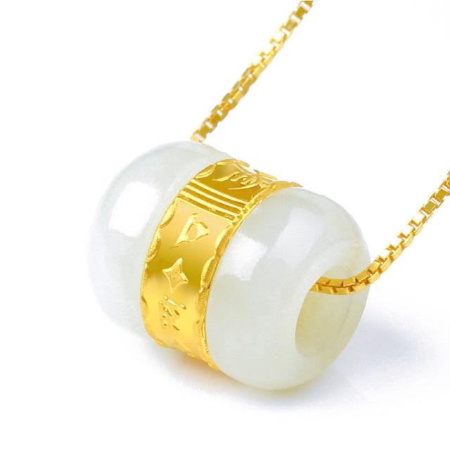 Nephrite Jade Pure Gold Foil Pendant 'LOVE YOURSELF' Necklace