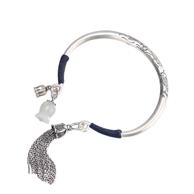 Ethnic Thai Silver Rosebud & Tassel Bangle