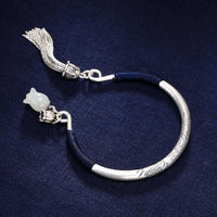 Thumbnail for Ethnic Thai Silver Rosebud & Tassel Bangle