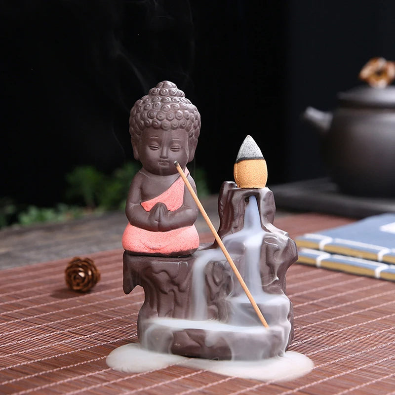 Praying little Buddha Back flow Incense Burner