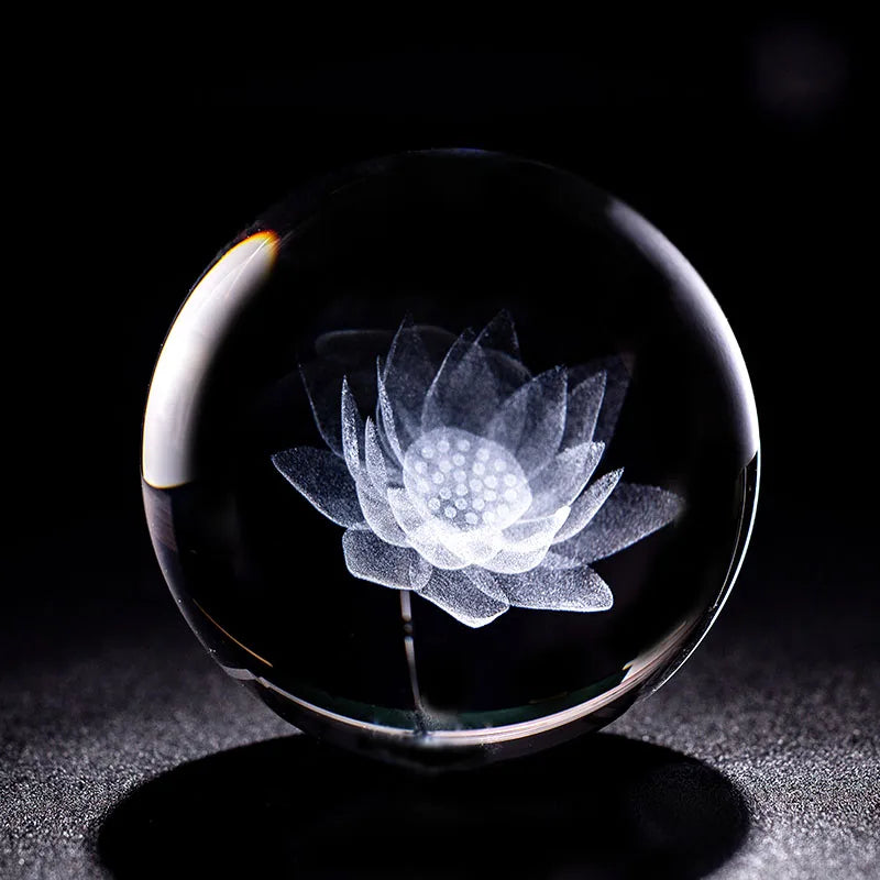 3D Laser Engraved Lotus Flower Crystal Ball YourSoulPlace.com