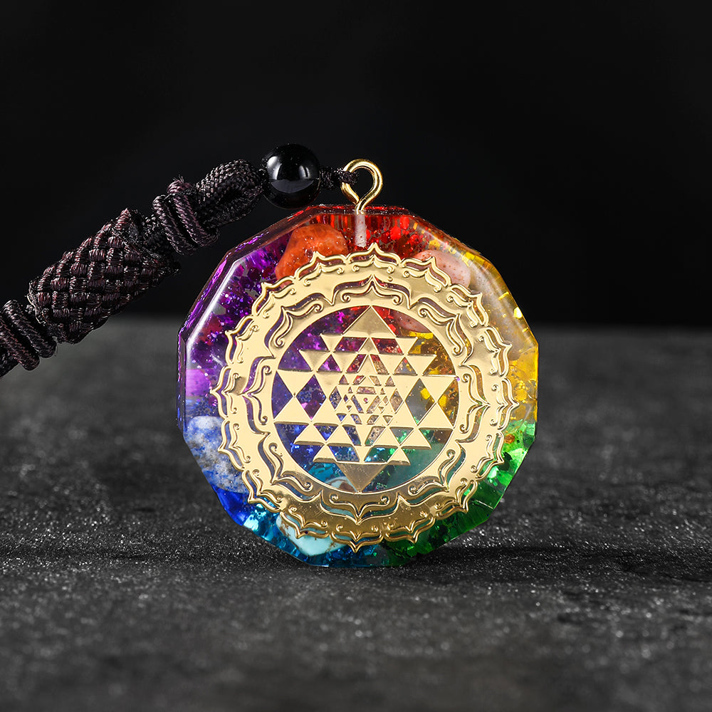 Sacred Sri Yantra Orgonite Chakra Necklace YourSoulPlace.com