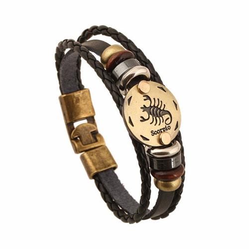 12 Constellation Zodiac Mens/Womens Leather Bracelet