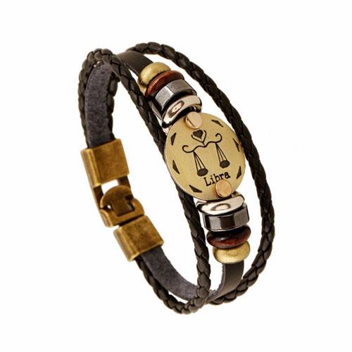 12 Constellation Zodiac Mens/Womens Leather Bracelet