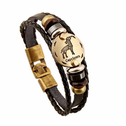 12 Constellation Zodiac Mens/Womens Leather Bracelet