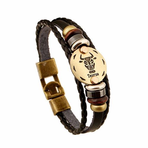 12 Constellation Zodiac Mens/Womens Leather Bracelet