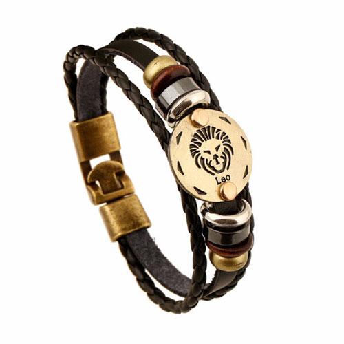 12 Constellation Zodiac Mens/Womens Leather Bracelet