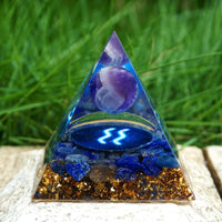 Thumbnail for #149 - Handmade Amethyst & Lapis Lazuli 'DEEP INNER-KNOWLDEGE' AQUARIUS Zodiac ORGONITE Pyramid
