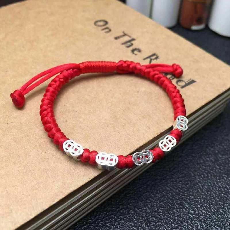 925 Sterling Silver Ancient Coins Attract WEALTH Lucky Red Rope Bracelet