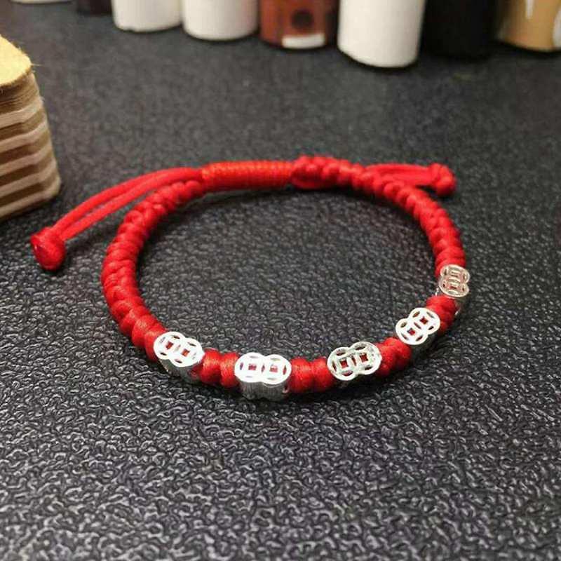 925 Sterling Silver Ancient Coins Attract WEALTH Lucky Red Rope Bracelet