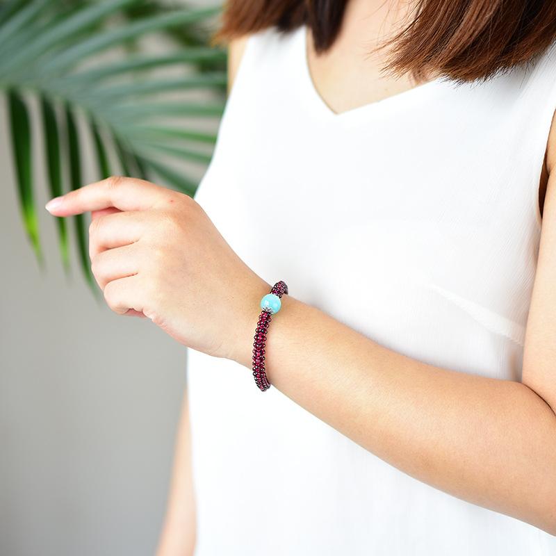 Genuine Garnet & Amazonite Stone COURAGE & HOPE Bracelet