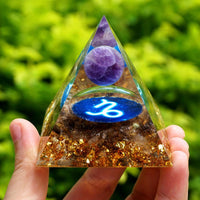 Thumbnail for #127 - Handmade Amethyst & Smoky Quartz 'RELIEVE STRESS' CAPRICORN Zodiac ORGONITE Pyramid