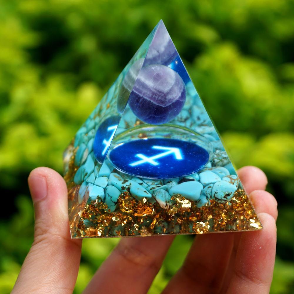 #126 - Handmade Amethyst & Turquoise 'SERENITY' SAGITTARIUS Zodiac ORGOBITE Pyramid