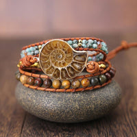 Thumbnail for 65 million year old Ammonite Fossil & Jasper Stone NURTURING Wrap Bracelet