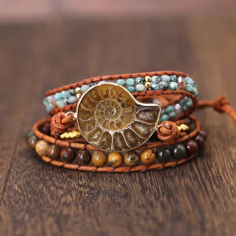 65 million year old Ammonite Fossil & Jasper Stone NURTURING Wrap Bracelet