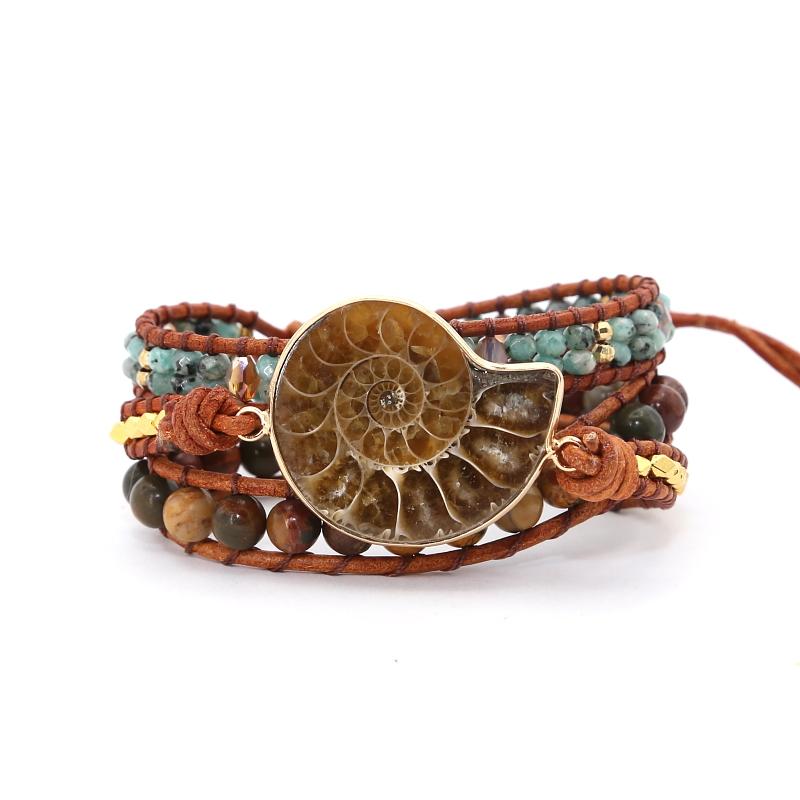 65 million year old Ammonite Fossil & Jasper Stone NURTURING Wrap Bracelet