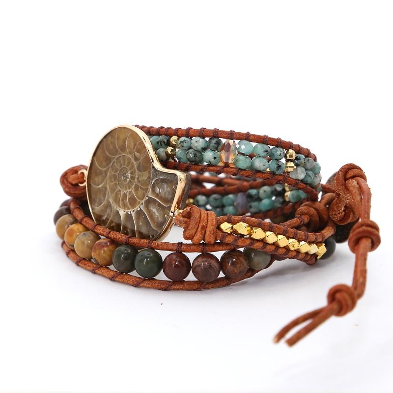 65 million year old Ammonite Fossil & Jasper Stone NURTURING Wrap Bracelet