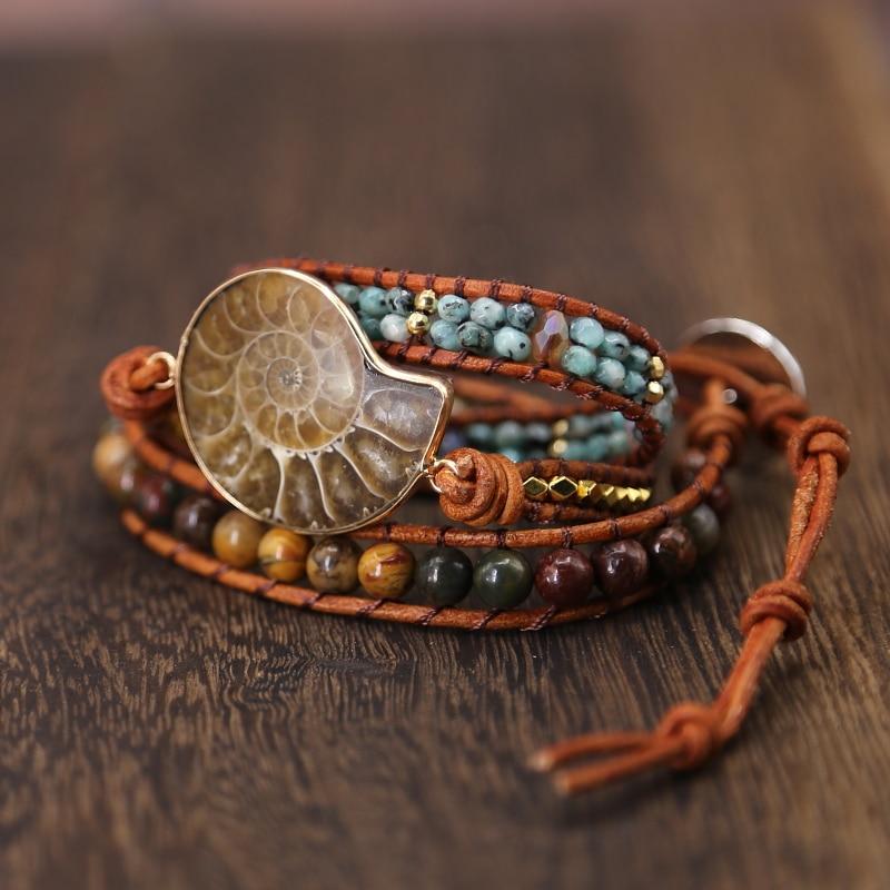 65 million year old Ammonite Fossil & Jasper Stone NURTURING Wrap Bracelet