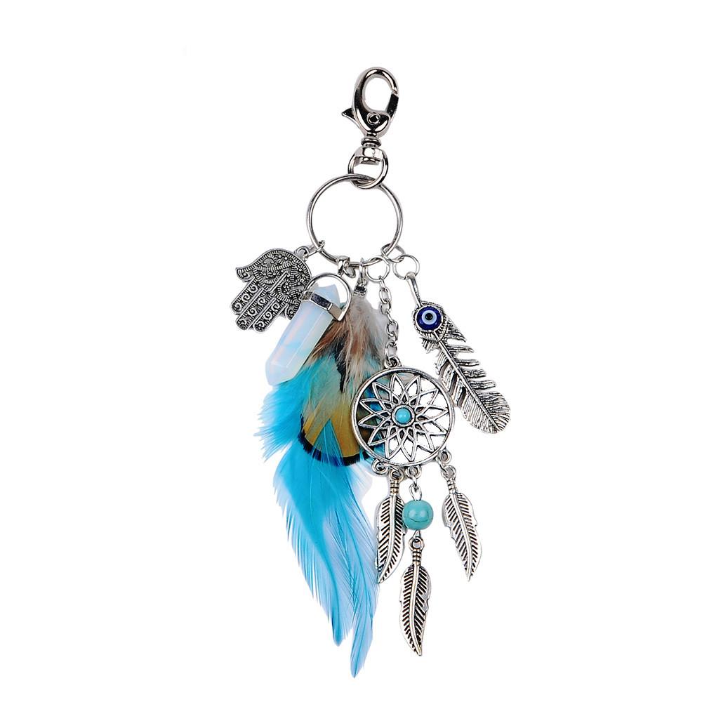 Natural Opal stone Dream Catcher Feather Keyring